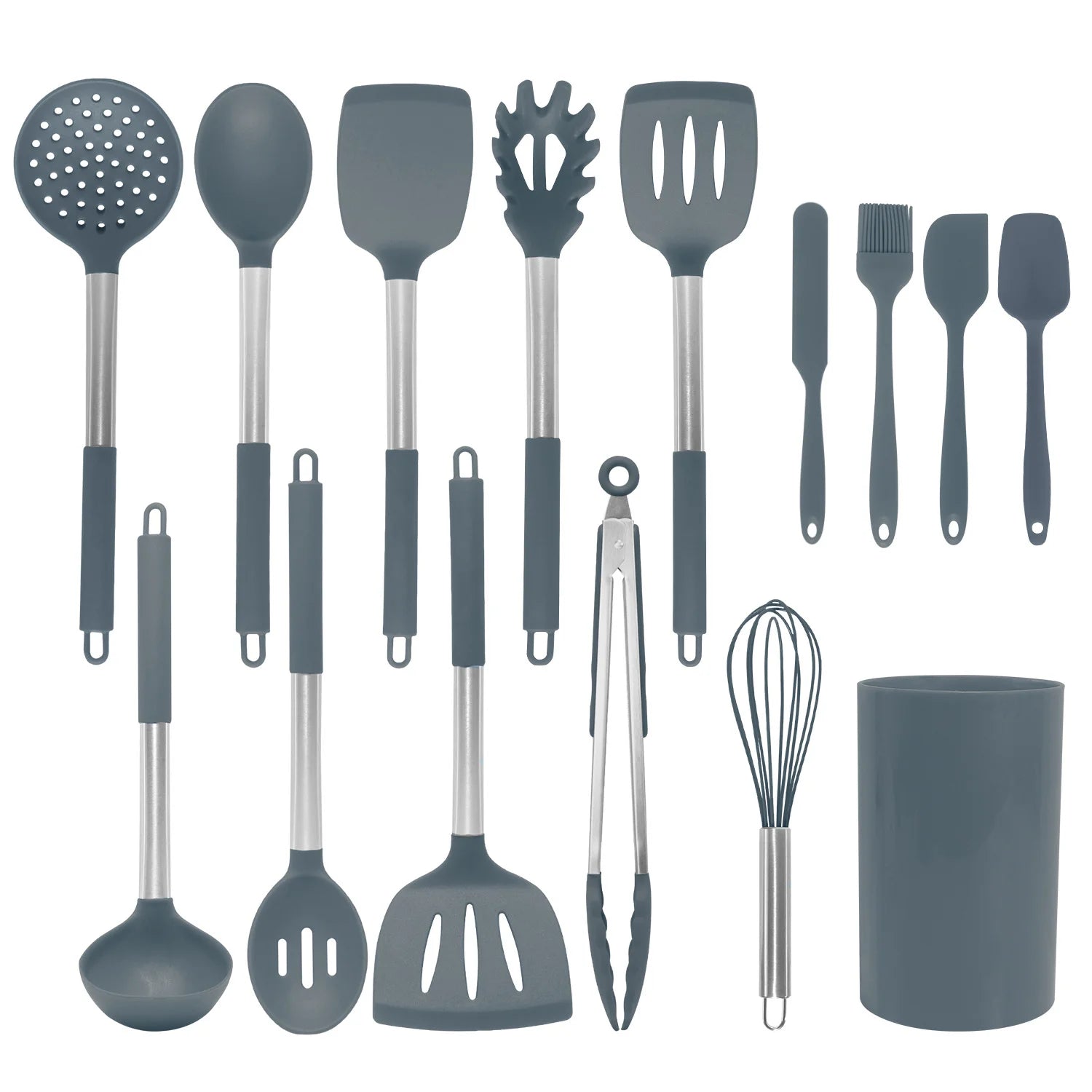 Grey 15pc Silicone Cooking Utensils Set Non-stick