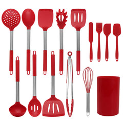 Red 15pc Silicone Cooking Utensils Set Non-stick