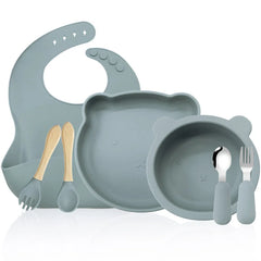 Gray 7-piece silicone bibs and bowls set