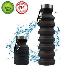 Black Collapsible Silicone Water Bottle