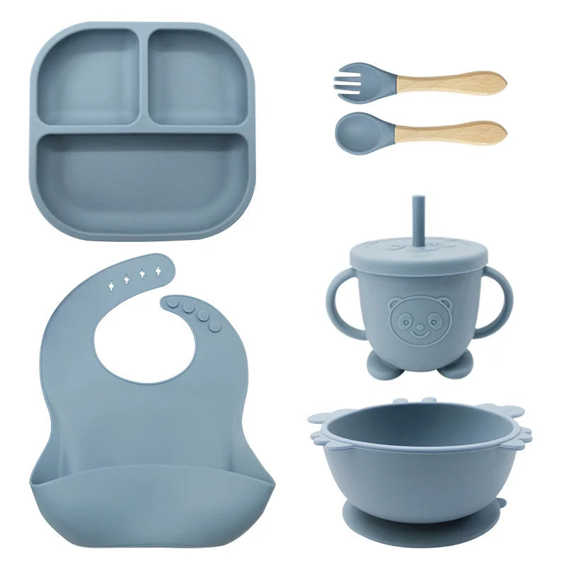 8-piece Bear Silicone Baby Utensils | Feeding Set