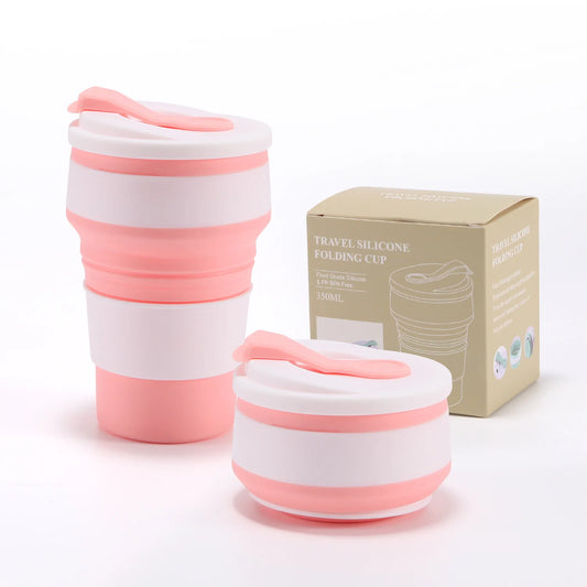 Pink Silicone Collapsible / Foldable Coffee Cups