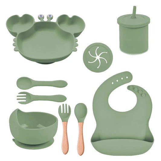 Matcha Green Silicone Baby Bibs and Bowl Set | Baby Feeding Set