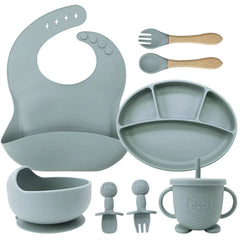 Light Blue 8-piece Infant Silicone Feeding Set | Baby Utensils