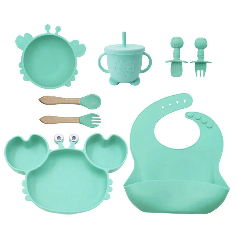 8-piece crab silicone bibs and bowl set