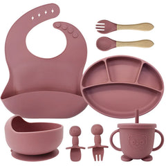 Dark pink 8-piece infant silicone bibs set