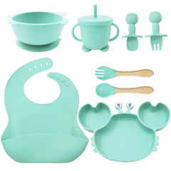 cyan 8-piece crab silicone bibs and bowl set