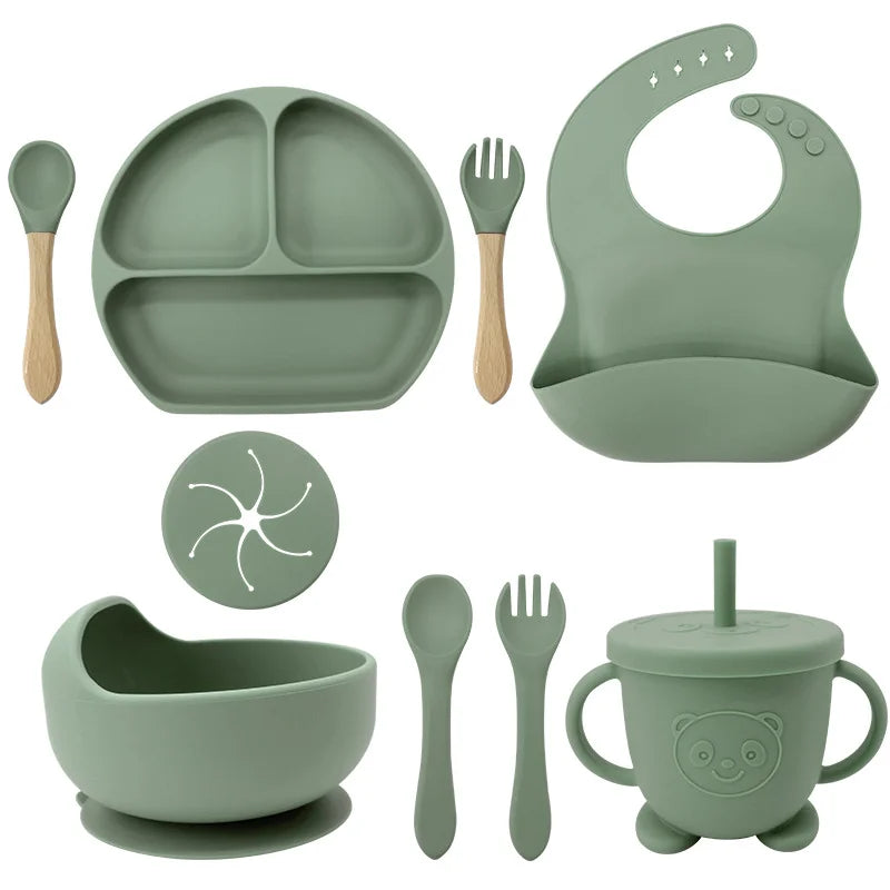 Matcha Green 9-piece Silicone Baby Feeding Set | Silicone Utensils