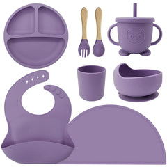 Purple 8-Piece Silicone Baby Feeding Set