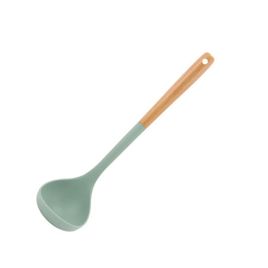 green Silicone Cooking Utensils Set wit Wooden Handle