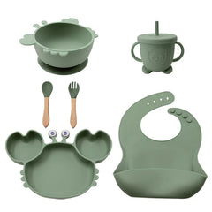 Green 8-piece crab silicone bibs and bowl set