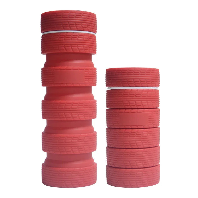 Red Tyre Shaped Silicone Foldable Water Bottle