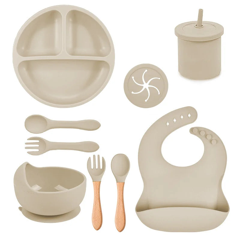 Beige Food-Grade Silicone Baby Feeding Set | Best Baby Utensils