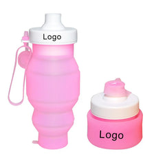 Pink 500ml Silicone Foldable Water Bottle for Sports