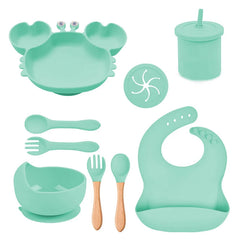 cyan Silicone Baby Bibs and Bowl Set