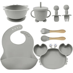 Silver 8-piece Crab Silicone Baby Utensils | Feeding Set