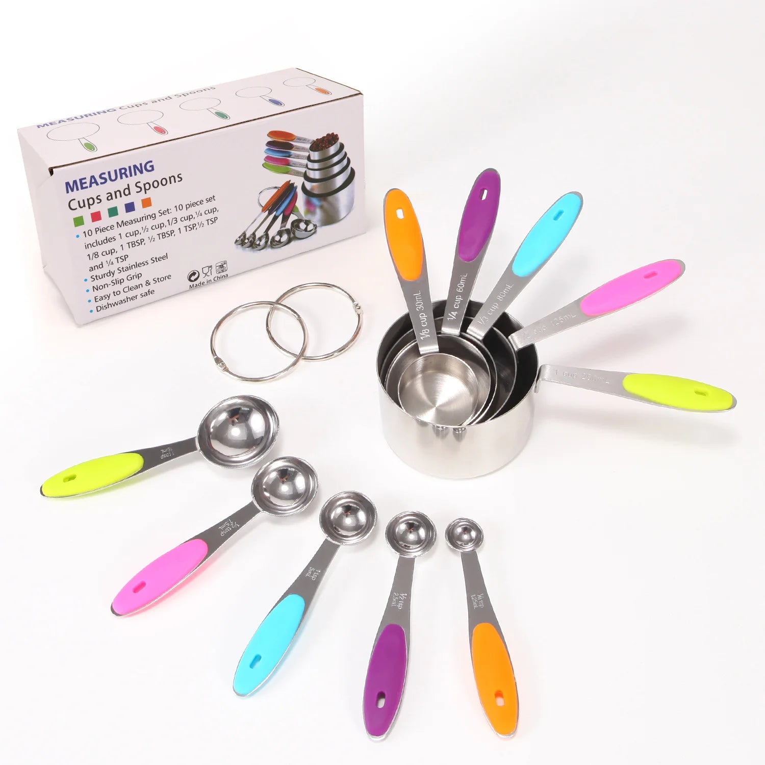 10 pieces Stainless steel and silicone measuring spoon set