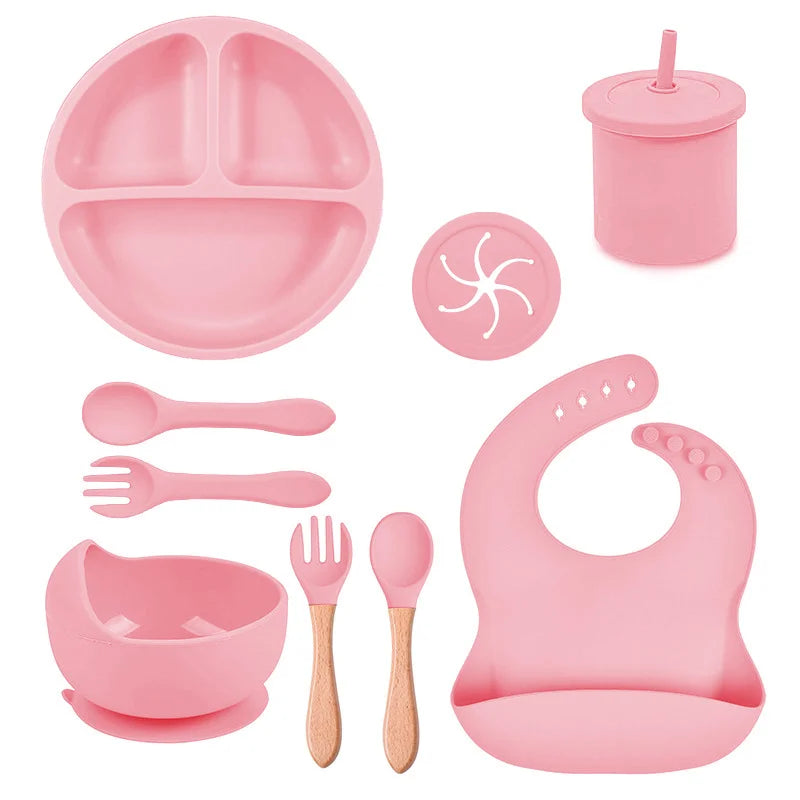 Pink Silicone Food-Grade Baby Feeding Set