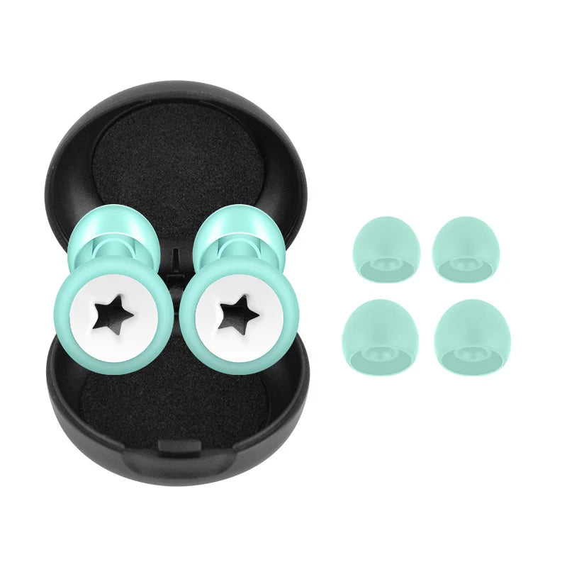 matte Green White 1 Pair Silicone Earplugs with Multiple Earcups