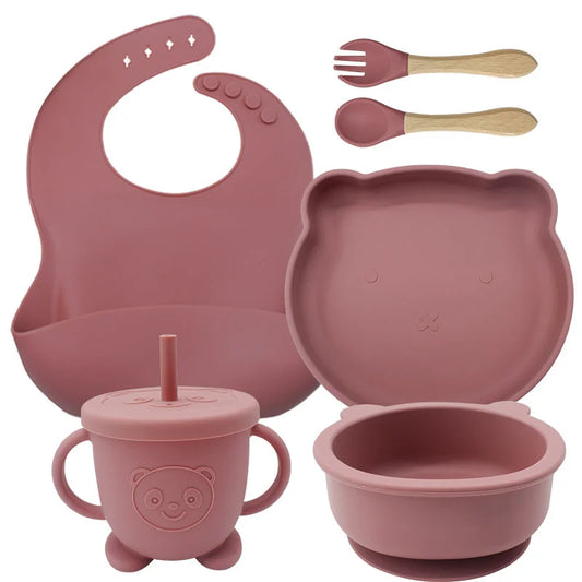 Dark pink 8-piece Silicone Baby Feeding Set | Prefect for Baby Feeding