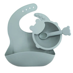 Light Blue 3-piece silicone bib and bowl set