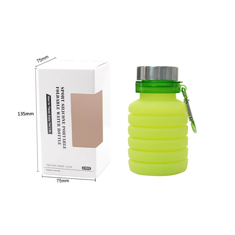 Green Expandable Silicone Water Bottle for Sports