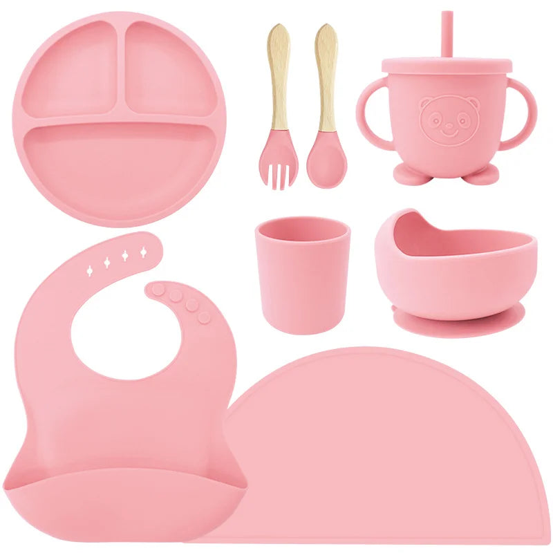 Baby pink 8-Piece Silicone Baby Feeding Set