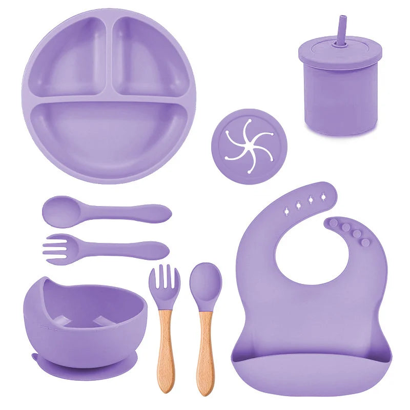 light purple Silicone Food-Grade Baby Feeding Set